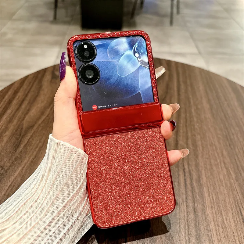 Compatible with Xiaomi MIX Flip phone case, China Red, folding, sparkling glitter, full-coverage hinge, drop protection.