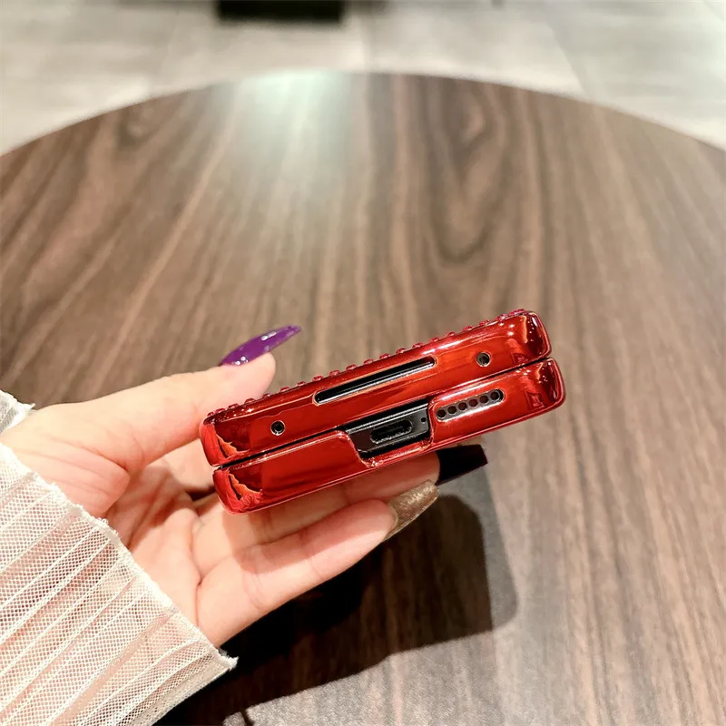 Compatible with Xiaomi MIX Flip phone case, China Red, folding, sparkling glitter, full-coverage hinge, drop protection.