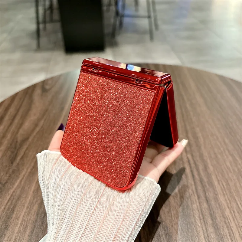 Compatible with Xiaomi MIX Flip phone case, China Red, folding, sparkling glitter, full-coverage hinge, drop protection.