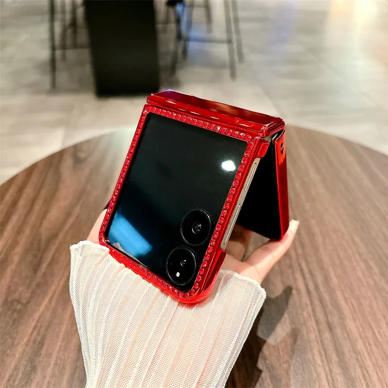Compatible with Xiaomi MIX Flip phone case, China Red, folding, sparkling glitter, full-coverage hinge, drop protection.