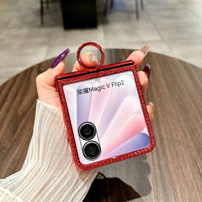 Compatible with Honor Magic V Flip2 phone case, foldable screen ring, luxury diamond-studded drop-proof protective case