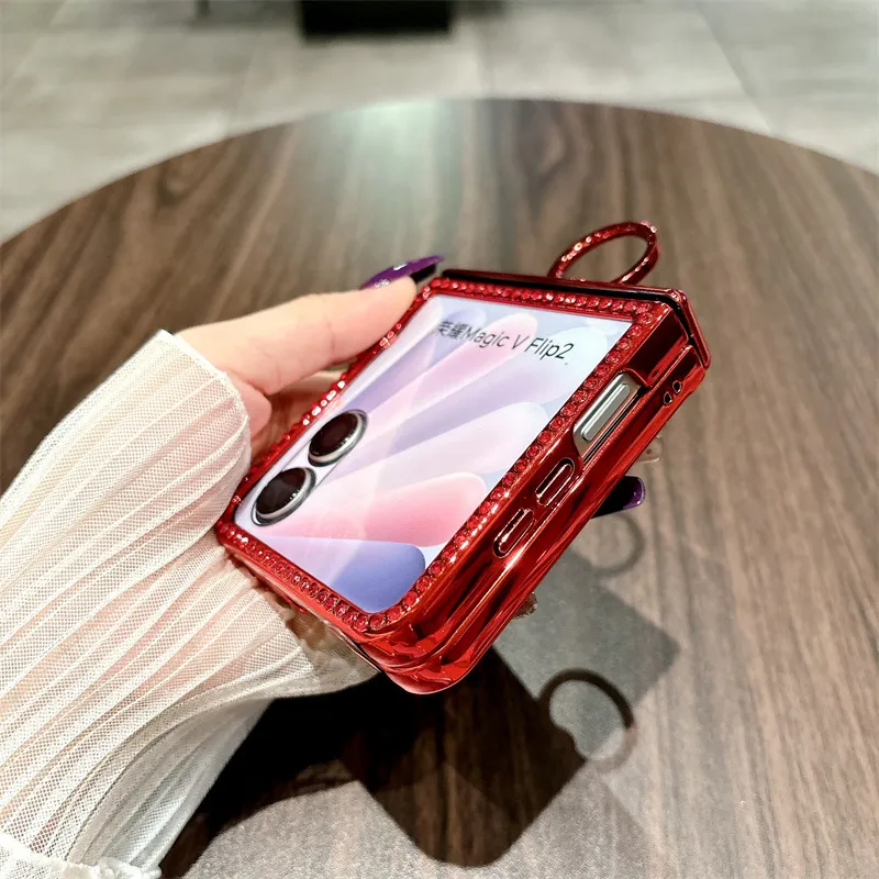 Compatible with Honor Magic V Flip2 phone case, foldable screen ring, luxury diamond-studded drop-proof protective case