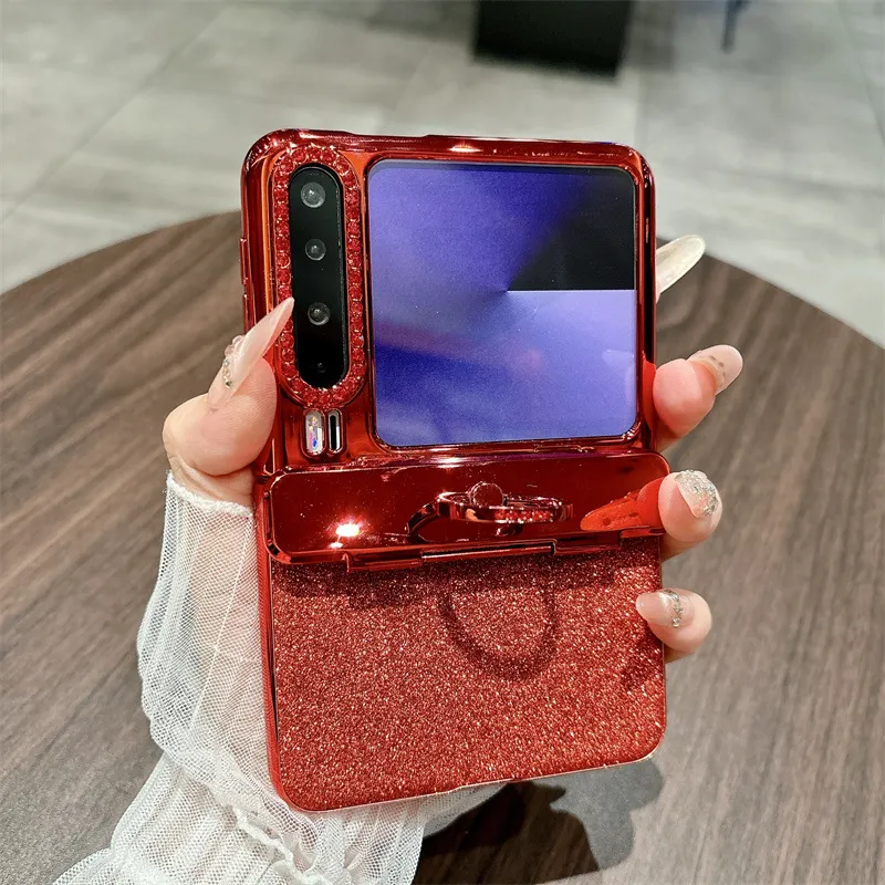 Huawei Pura X Phone Case, PURA X Foldable Screen Protective Ring with Glitter Hinge, Full Coverage Drop Protection Case