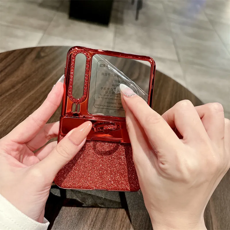 Huawei Pura X Phone Case, PURA X Foldable Screen Protective Ring with Glitter Hinge, Full Coverage Drop Protection Case
