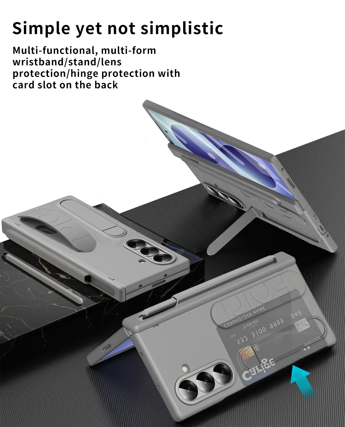 Compatible with Samsung Zfold8 phone case, FOLD7 folding official wrist strap, card slot, pen slot, integrated protective case.