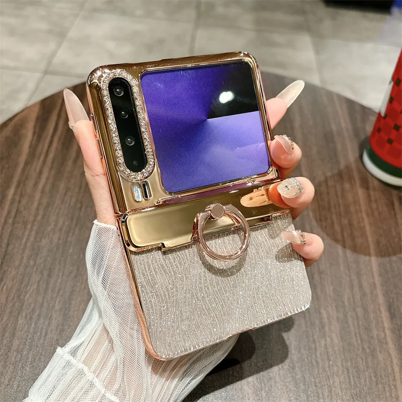 Huawei Pura X Phone Case, PURA X Foldable Screen Water Ripple Electroplated Ring Glitter Hinge Drop Protection Applicable