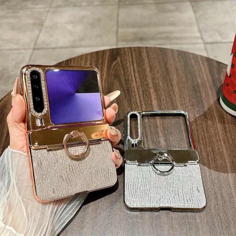 Huawei Pura X Phone Case, PURA X Foldable Screen Water Ripple Electroplated Ring Glitter Hinge Drop Protection Applicable