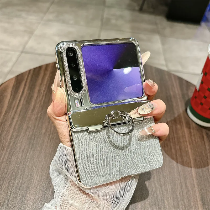Huawei Pura X Phone Case, PURA X Foldable Screen Water Ripple Electroplated Ring Glitter Hinge Drop Protection Applicable