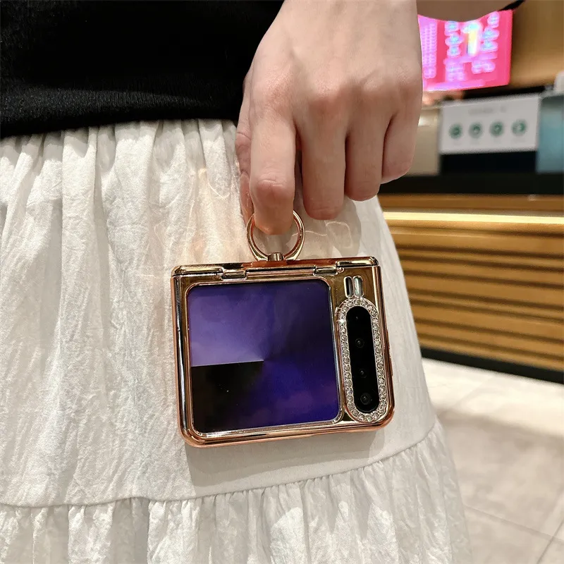 Huawei Pura X Phone Case, PURA X Foldable Screen Water Ripple Electroplated Ring Glitter Hinge Drop Protection Applicable
