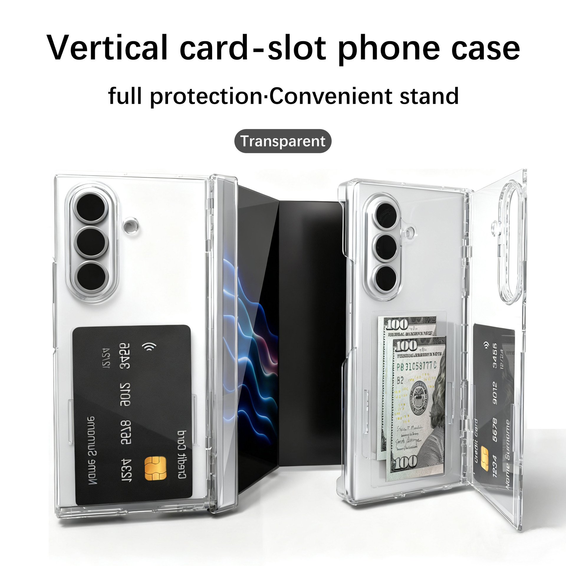 Compatible with Samsung ZTriFold phone case, ZTRIFOLD tri-fold wrist strap, card holder, transparent protective case - Transparent Hinge Version Z TriFold