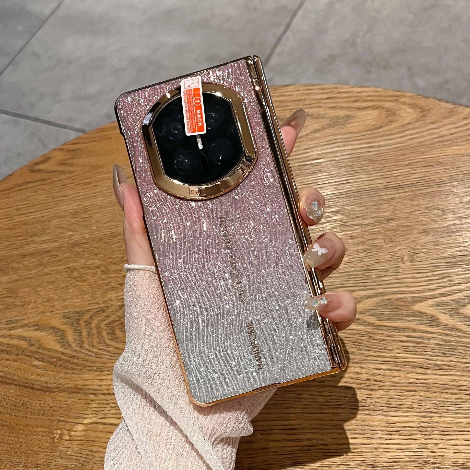 Compatible with Huawei Mate X7 phone case, Mate X7 glitter water ripple case, integrated hinge, drop-proof protective case. - Pink water ripple pattern Huawei Mate X7