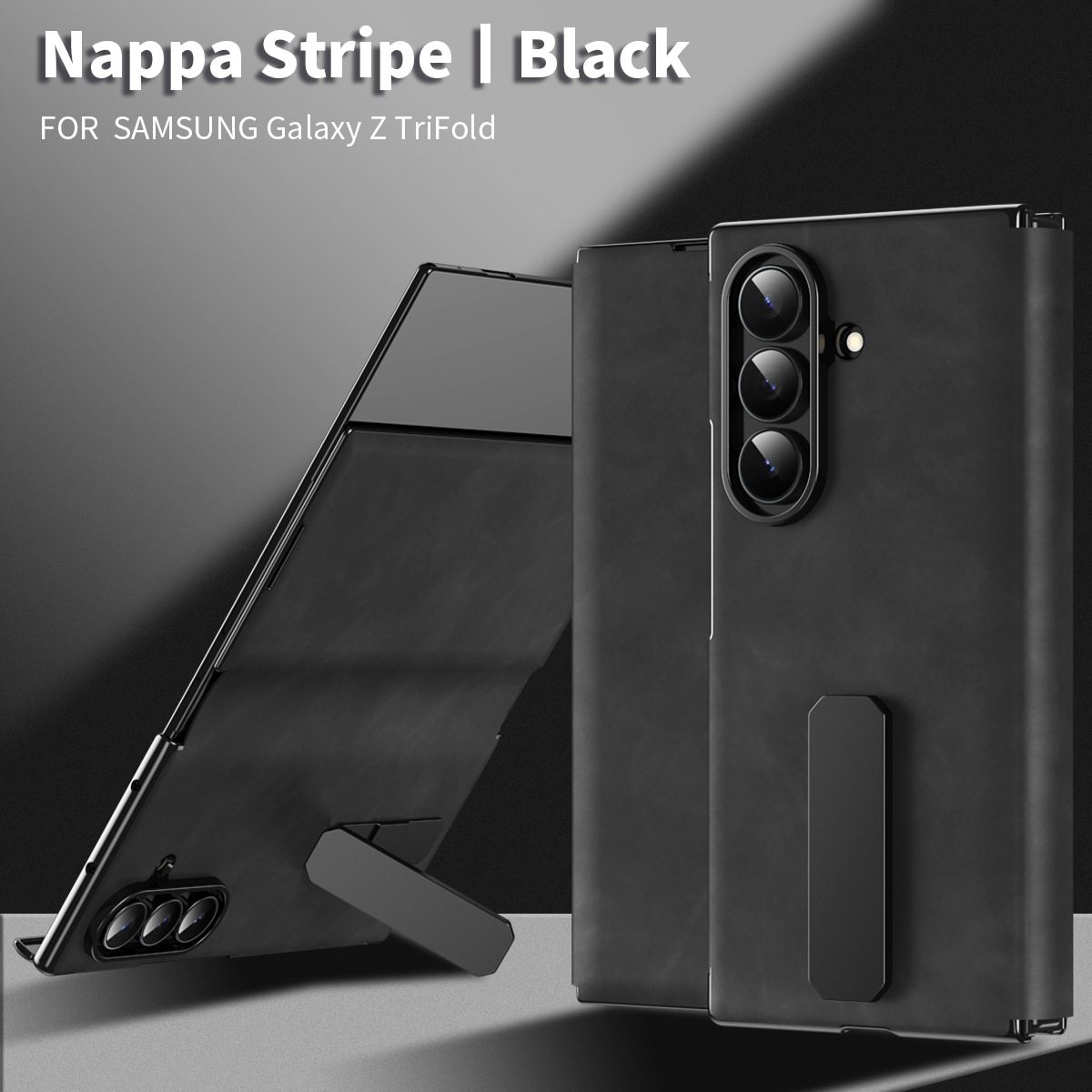 Compatible with Samsung ZTriFold phone case, ZTRIFOLD tri-fold rotating stand magnetic leather case. - Black Pagati Z TriFold