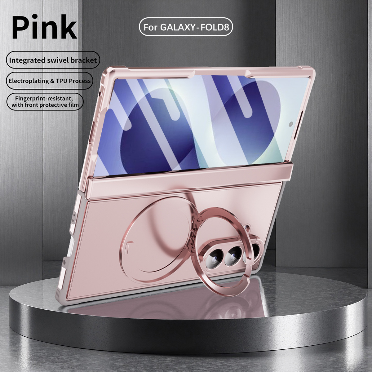 Compatible with Samsung Zfold8 Ultra phone case, electroplated magnetic TPU full-coverage drop protection. - Pink magnetic Samsung Z Fold 8UTRLA