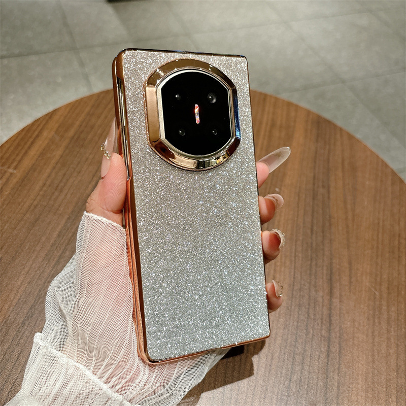 Compatible with Huawei MATE X7 and Mate X6 foldable screen, crystal glitter electroplated fashionable vegan leather drop-proof protective case - Golden Stars Huawei Mate X7