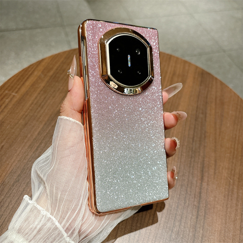 Compatible with Huawei MATE X7 and Mate X6 foldable screen, crystal glitter electroplated fashionable vegan leather drop-proof protective case - Pink Stars Huawei Mate X7