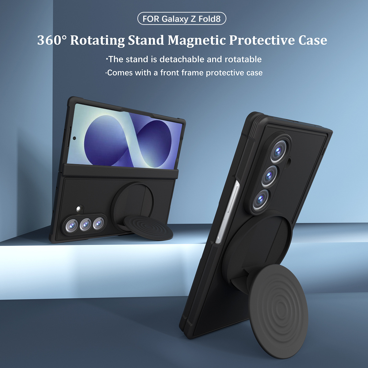 Compatible with Samsung Zfold 8 Ultra phone case, folding magnetic stand wrist strap, TPU full-coverage drop protection. - Black Samsung Z Fold 8UTRLA 