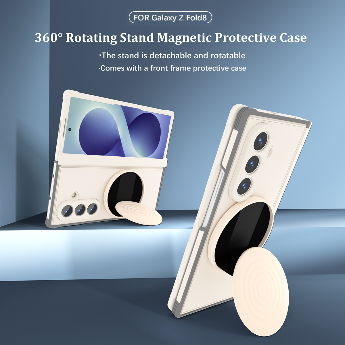 Compatible with Samsung Zfold 8 Ultra phone case, folding magnetic stand wrist strap, TPU full-coverage drop protection. - Off-white Samsung Z Fold 8UTRLA 