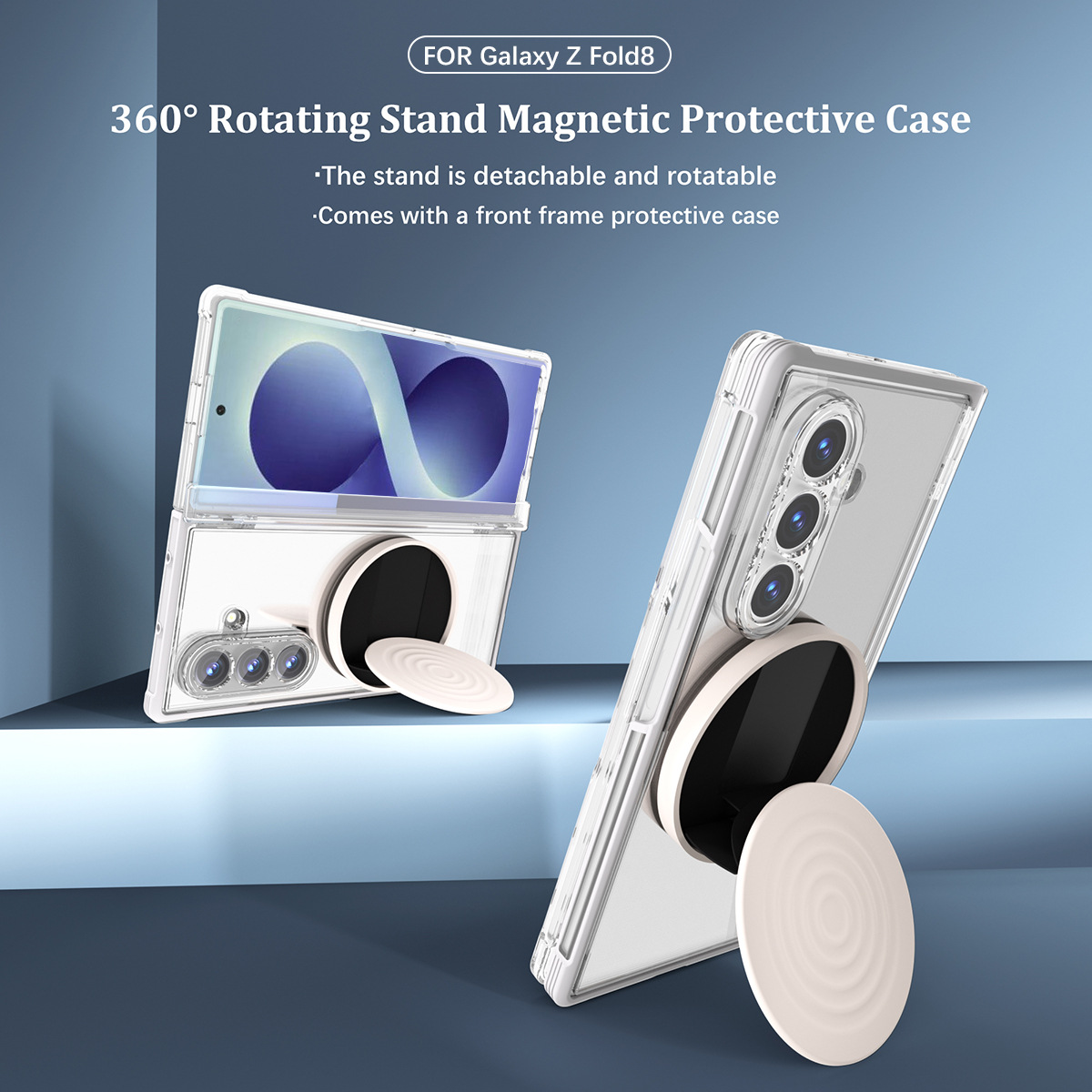 Compatible with Samsung Zfold 8 Ultra phone case, folding magnetic stand wrist strap, TPU full-coverage drop protection. - Transparent color one ring Samsung Z Fold 8 UTRLA