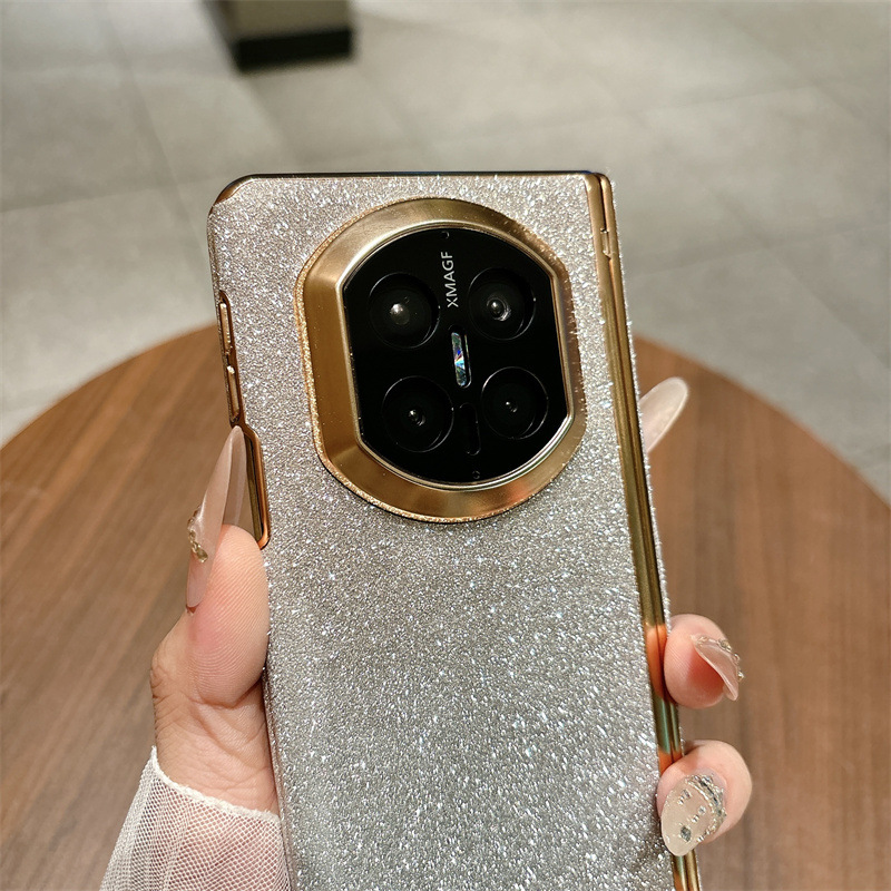 Compatible with Huawei MATE X7 foldable screen glitter electroplated leather hinge drop-proof protective case - Silver Star Language Huawei Mate X7