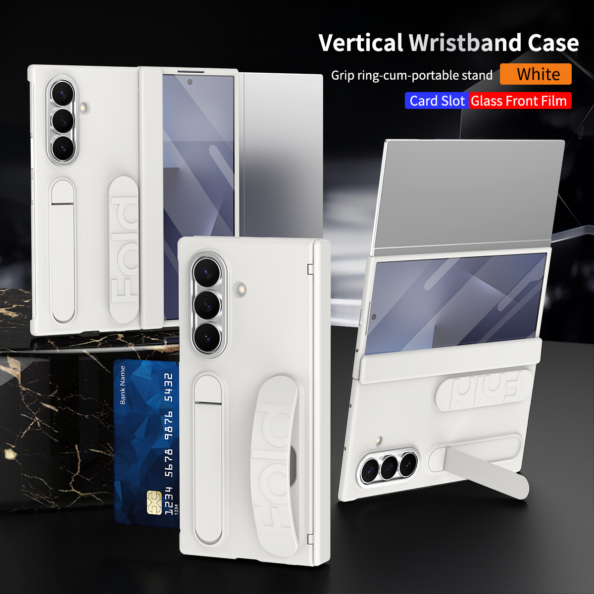Compatible with Samsung TriFold phone case, FOLD folding official wristband, card slot, hinge case, and integrated protective film. - White hinged version Z TriFold