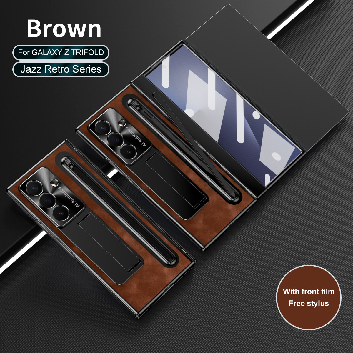 Compatible with Samsung TriFold phone case, foldable official pen slot case, integrated full-coverage drop-proof protective case. - Brown Jazz Z TriFold