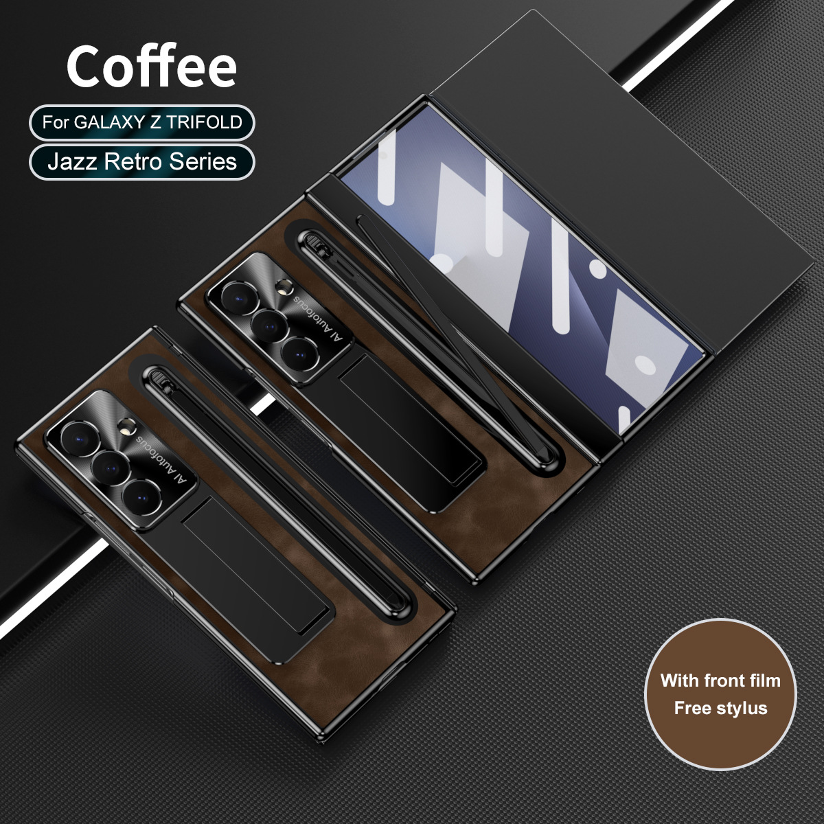 Compatible with Samsung TriFold phone case, foldable official pen slot case, integrated full-coverage drop-proof protective case. - Coffee Jazz Z TriFold