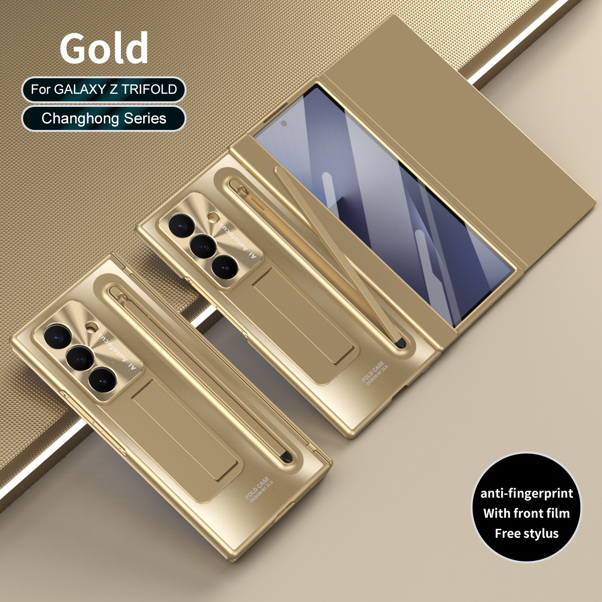 Compatible with Samsung Trifold phone case, FOLD official folding pen slot case, integrated full-coverage drop-proof protective case. - Golden Rainbow Z trifold