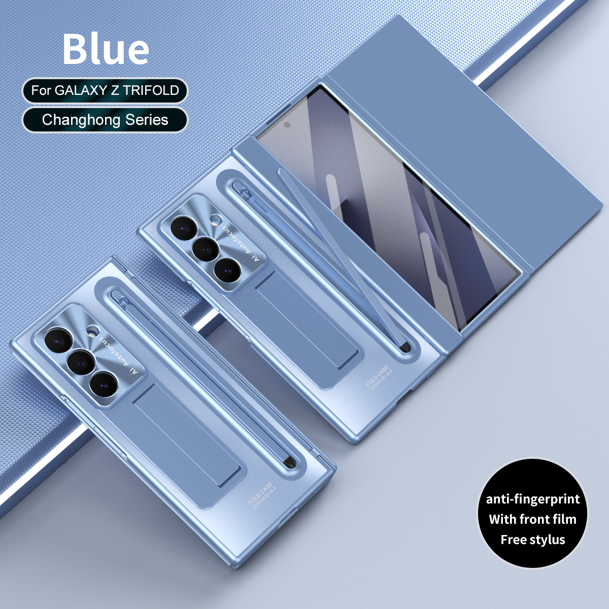 Compatible with Samsung Trifold phone case, FOLD official folding pen slot case, integrated full-coverage drop-proof protective case. - Blue Rainbow Z trifold