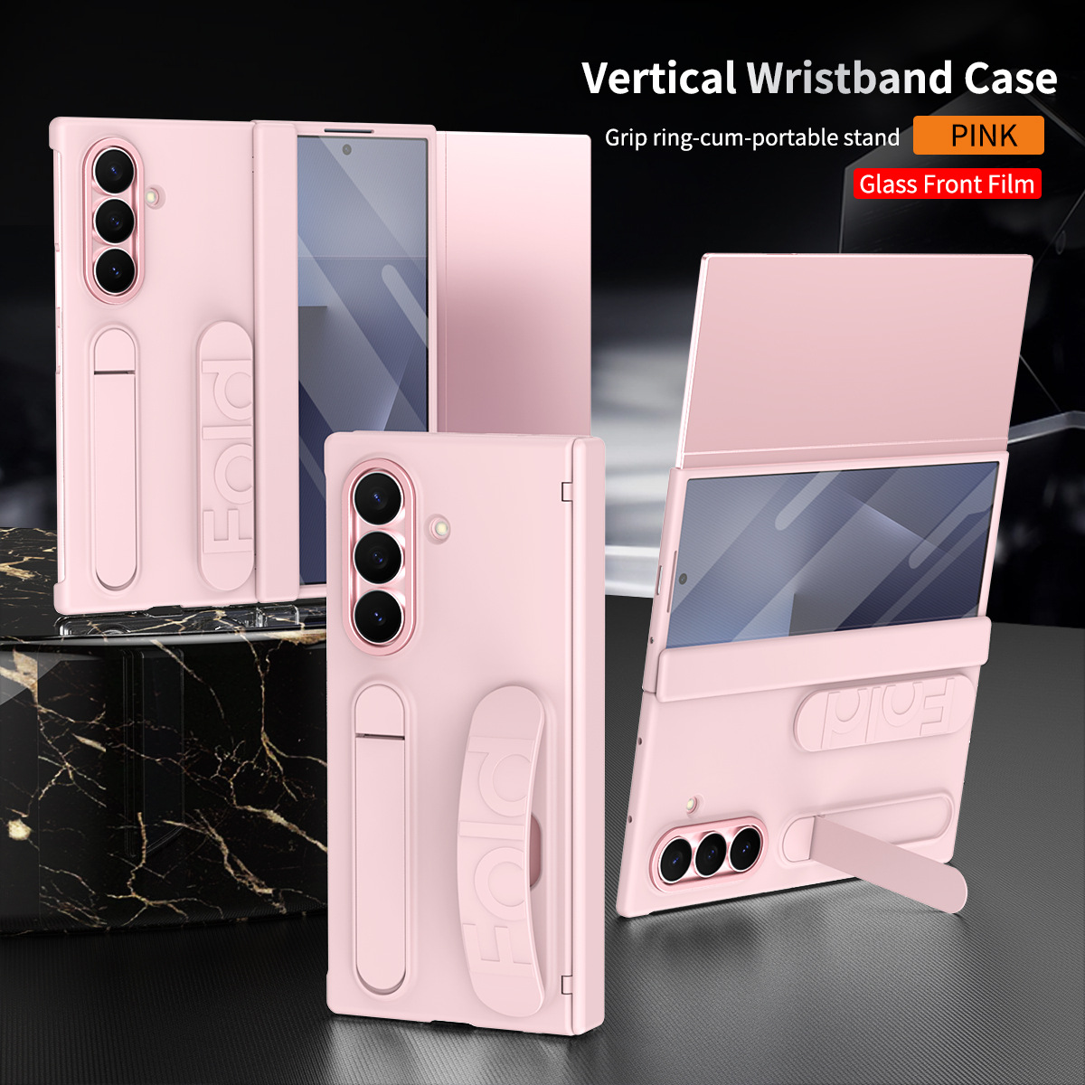 Compatible with Samsung TriFold phone case, FOLD folding official wrist strap, pen slot hinge case, integrated protective case. - Pink hinge version Z TriFold