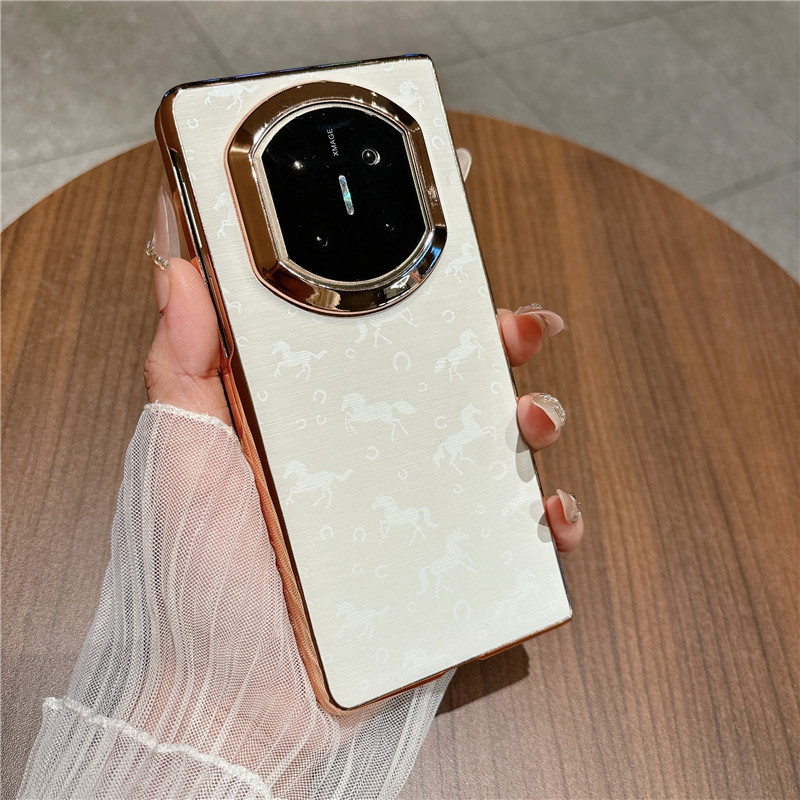 Compatible with Huawei Mate X7 and Mate X6, this Aima fashion-style leather-textured hinge protective case is drop-proof. - White Emma Huawei Mate X7
