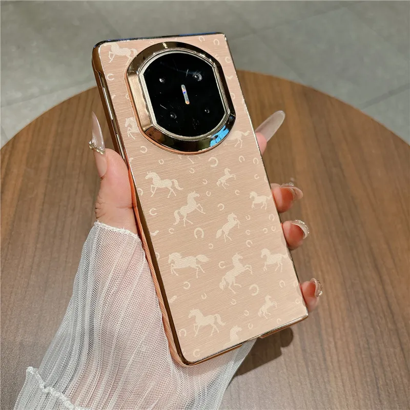 Compatible with Huawei Mate X7 and Mate X6, this Aima fashion-style leather-textured hinge protective case is drop-proof. - Pink Emma Huawei Mate X7