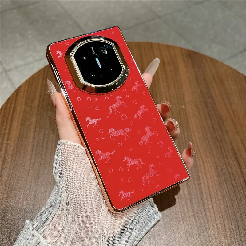 Compatible with Huawei Mate X7 and Mate X6, this Aima fashion-style leather-textured hinge protective case is drop-proof. - Red Emma Huawei Mate X7