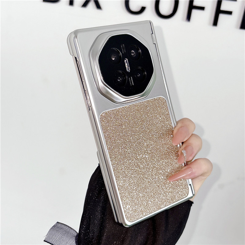 Compatible with Huawei MATEX7 and MateX6 foldable screen magnetic glitter electroplated leather drop-proof protective case - Gold gradient glitter Huawei Mate X7