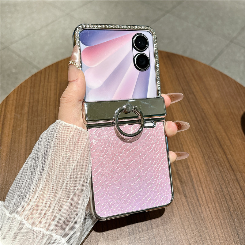 Compatible with Honor Magic V Flip2 phone case, foldable screen, luxury electroplated vegan leather ring, drop-proof protective case - Pink Bulgari Honor Magic V Flip2