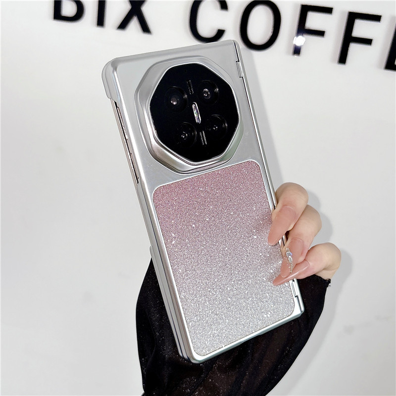 Compatible with Huawei MATEX7 and MateX6 foldable screen glitter electroplated fashionable vegan leather drop-proof protective case - Pink gradient glitter Huawei Mate X7