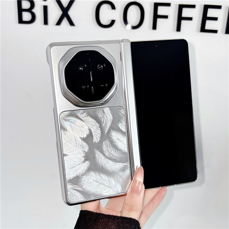 Compatible with Huawei MATE X7 and Mate X6 foldable screen, electroplated, built-in magnetic, stylish drop-proof protective case. - Silver magnetic feather Huawei Mate X7