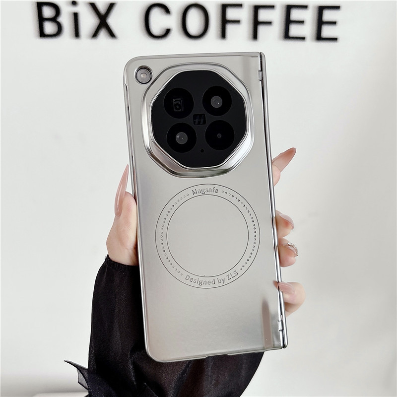 Compatible with OPPO Find N6 foldable phone case, electroplated magnetic ring full-coverage drop-proof protective case - Silver electroplated magnetic closure OPPO Find N6