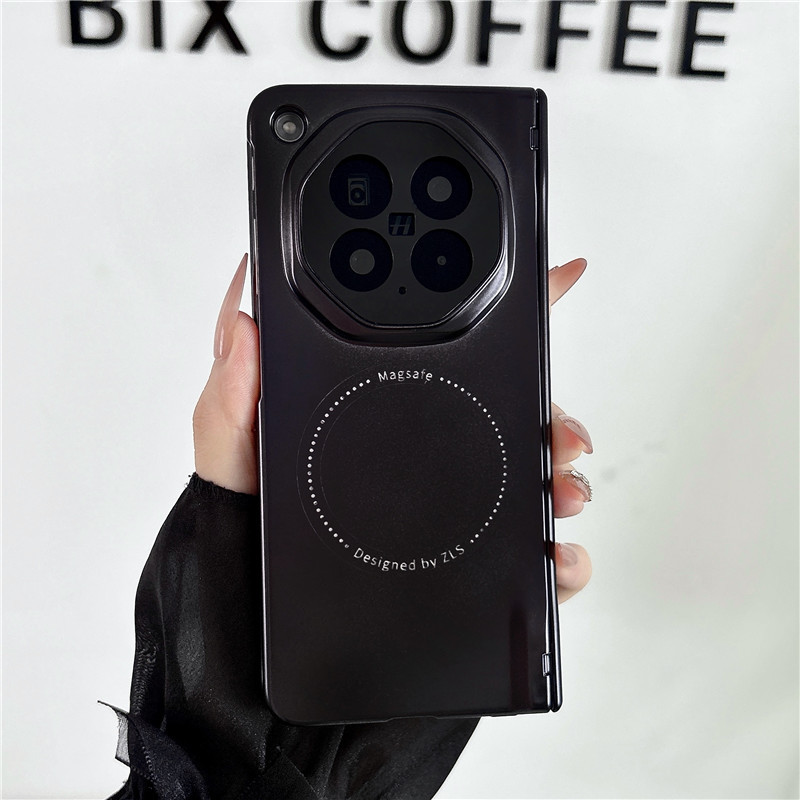 Compatible with OPPO Find N6 foldable phone case, electroplated magnetic ring full-coverage drop-proof protective case - Black electroplated magnetic closure OPPO Find N6