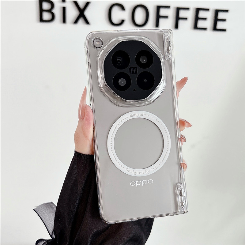 Compatible with OPPO Find N6 foldable phone case, electroplated magnetic ring full-coverage drop-proof protective case - Transparent electroplated magnetic closure OPPO Find N6