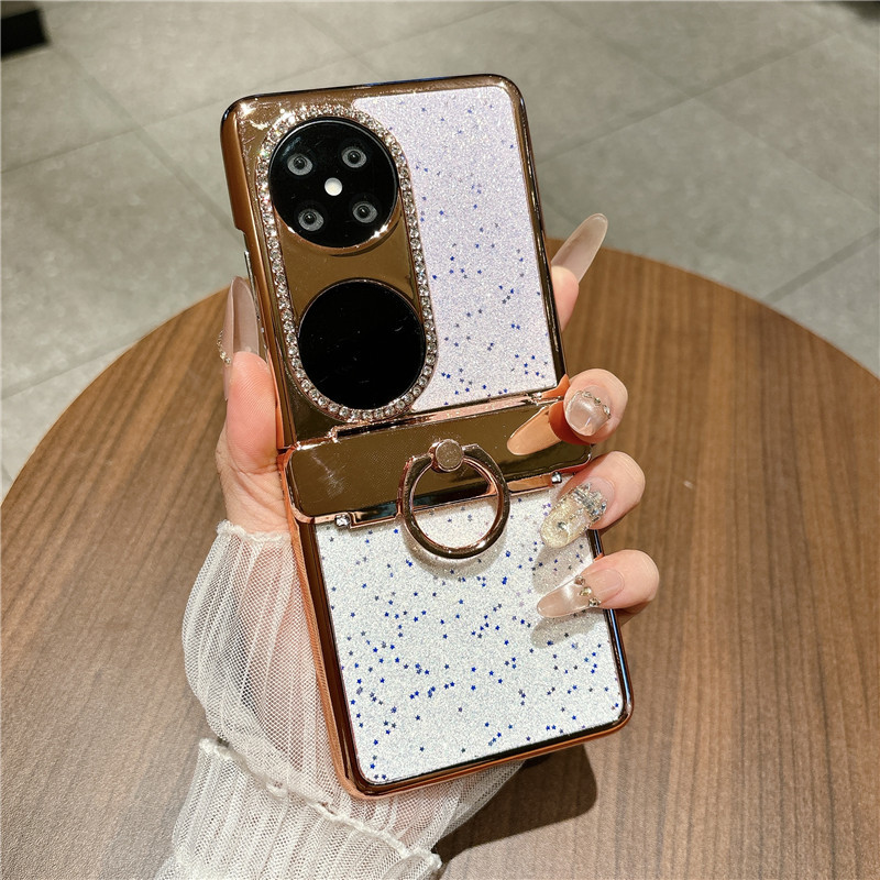 Compatible Huawei Pocket 2 phone case, Pura X foldable screen electroplated star-studded vegan leather drop-proof protective case - Purple Starry Night Fairy Tale Huawei pura X