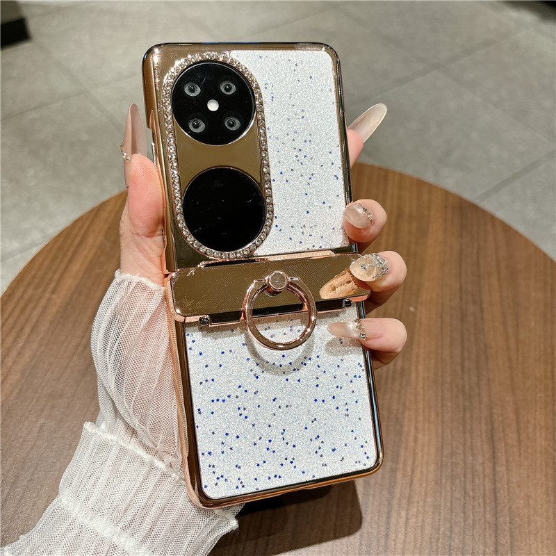 Compatible Huawei Pocket 2 phone case, Pura X foldable screen electroplated star-studded vegan leather drop-proof protective case - White Starry Night Fairy Tale Huawei pura X