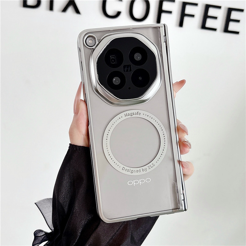 Compatible with OPPO Find N6 foldable phone case, magnetic electroplated transparent full-coverage drop-proof protective case. - Silver Electroplated Phantom OPPO Find N6