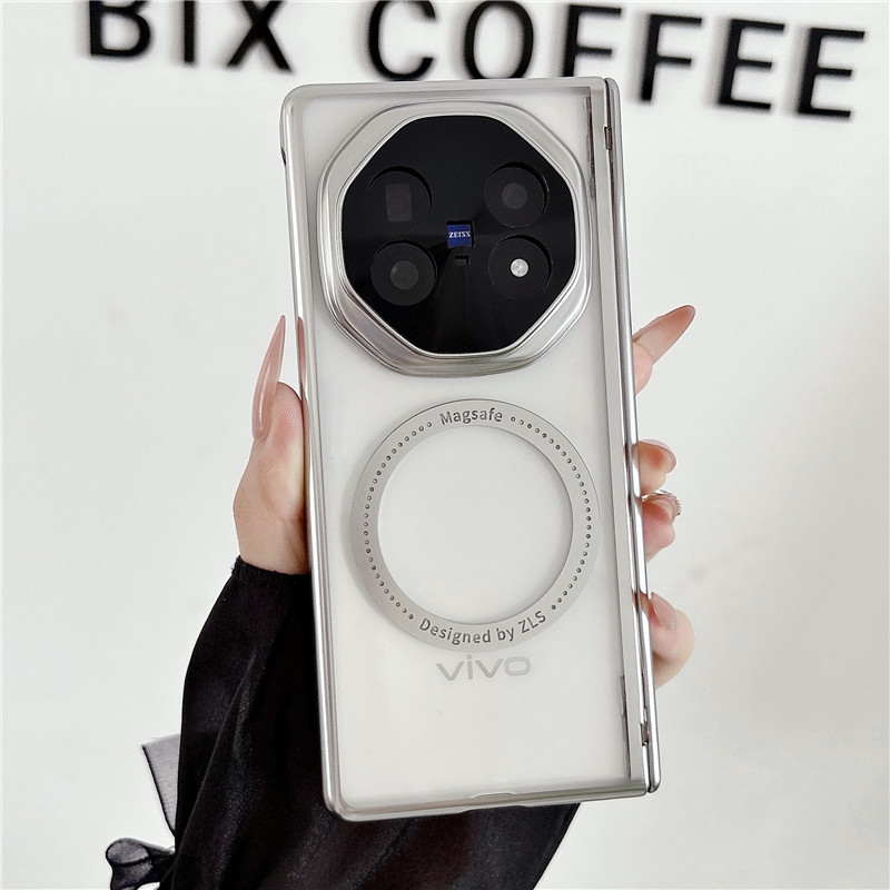 VIVO XFOLD6 Phone Case, Electroplated Transparent Magnetic Ring Hinge, Full Coverage Drop Protection Case - Silver Electroplated Phantom vivo x Fold5