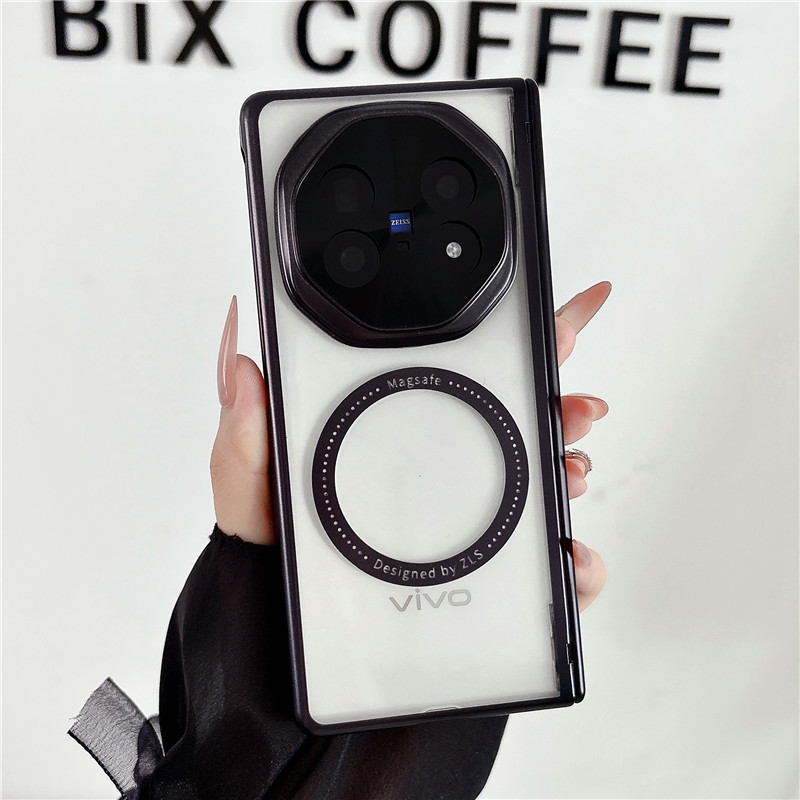 VIVO XFOLD6 Phone Case, Electroplated Transparent Magnetic Ring Hinge, Full Coverage Drop Protection Case - Black Electroplated Phantom vivo x Fold5