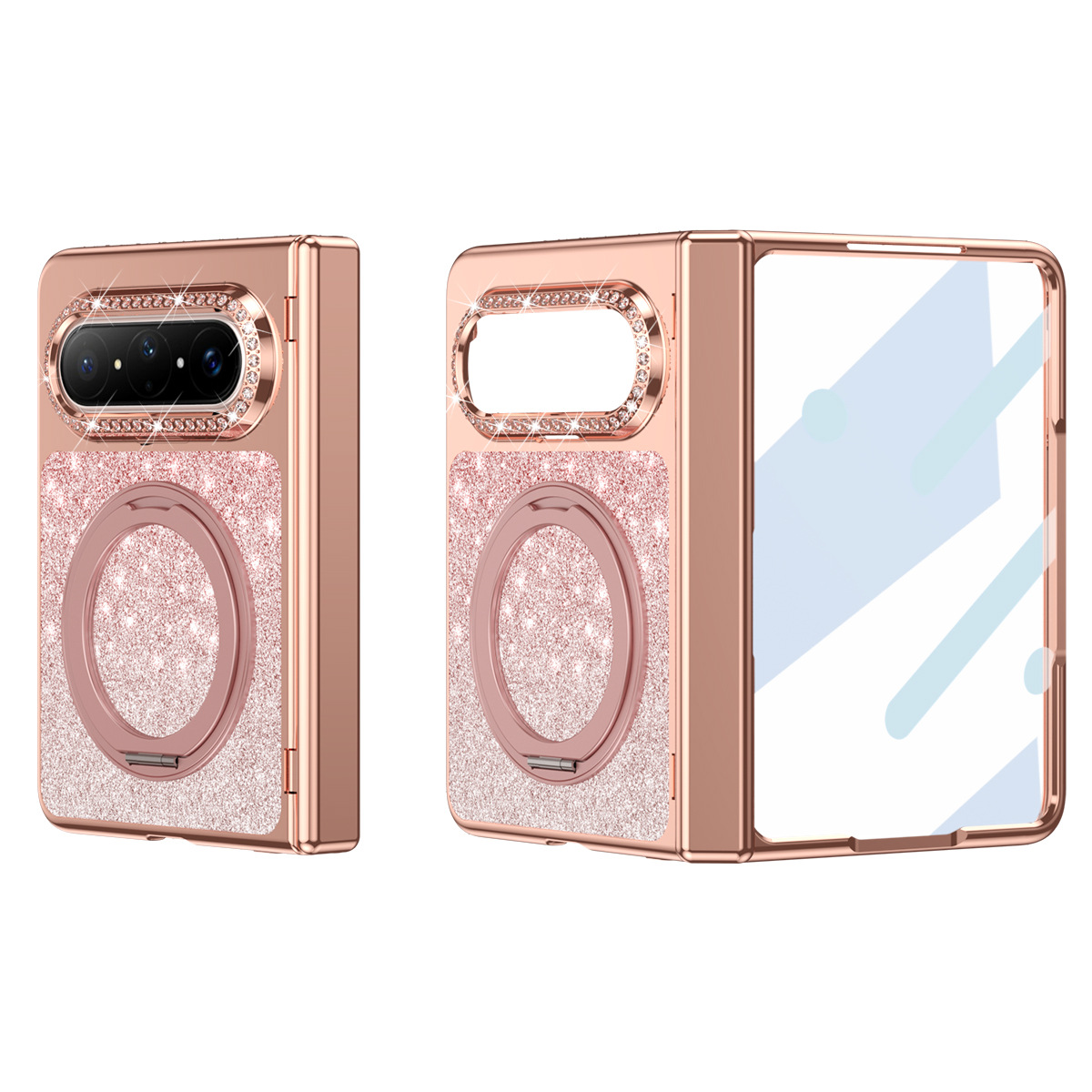 Huawei Pura X MAX Phone Case, PURA X Folding Gradient Electroplated Rotating Stand, Vegan Leather, Drop-Proof and Suitable - Pink Starlight with Screen Protector Huawei Pura X MAX
