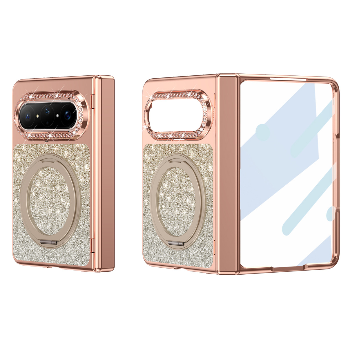 Huawei Pura X MAX Phone Case, PURA X Folding Gradient Electroplated Rotating Stand, Vegan Leather, Drop-Proof and Suitable - Golden Interstellar Light with Screen Protector Huawei Pura X MAX
