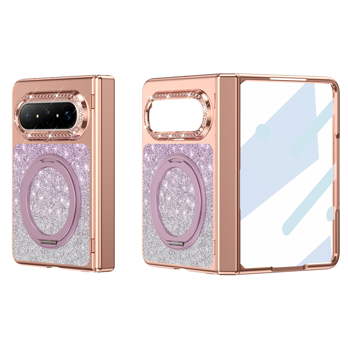 Huawei Pura X MAX Phone Case, PURA X Folding Gradient Electroplated Rotating Stand, Vegan Leather, Drop-Proof and Suitable - Purple Interstellar Light with Screen Protector Huawei Pura X MAX