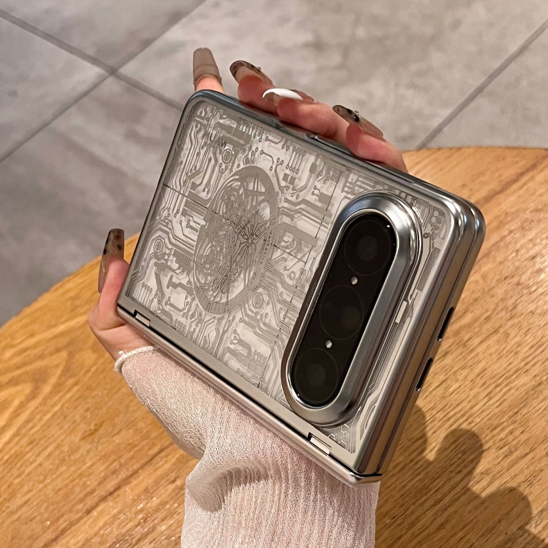 Huawei Pura X MAX Phone Case, PURA X Foldable Screen Electroplated Case and Film, All-in-One Full Coverage, Drop Protection - Silver Mechanical Legend with Film Huawei Pura X MAX