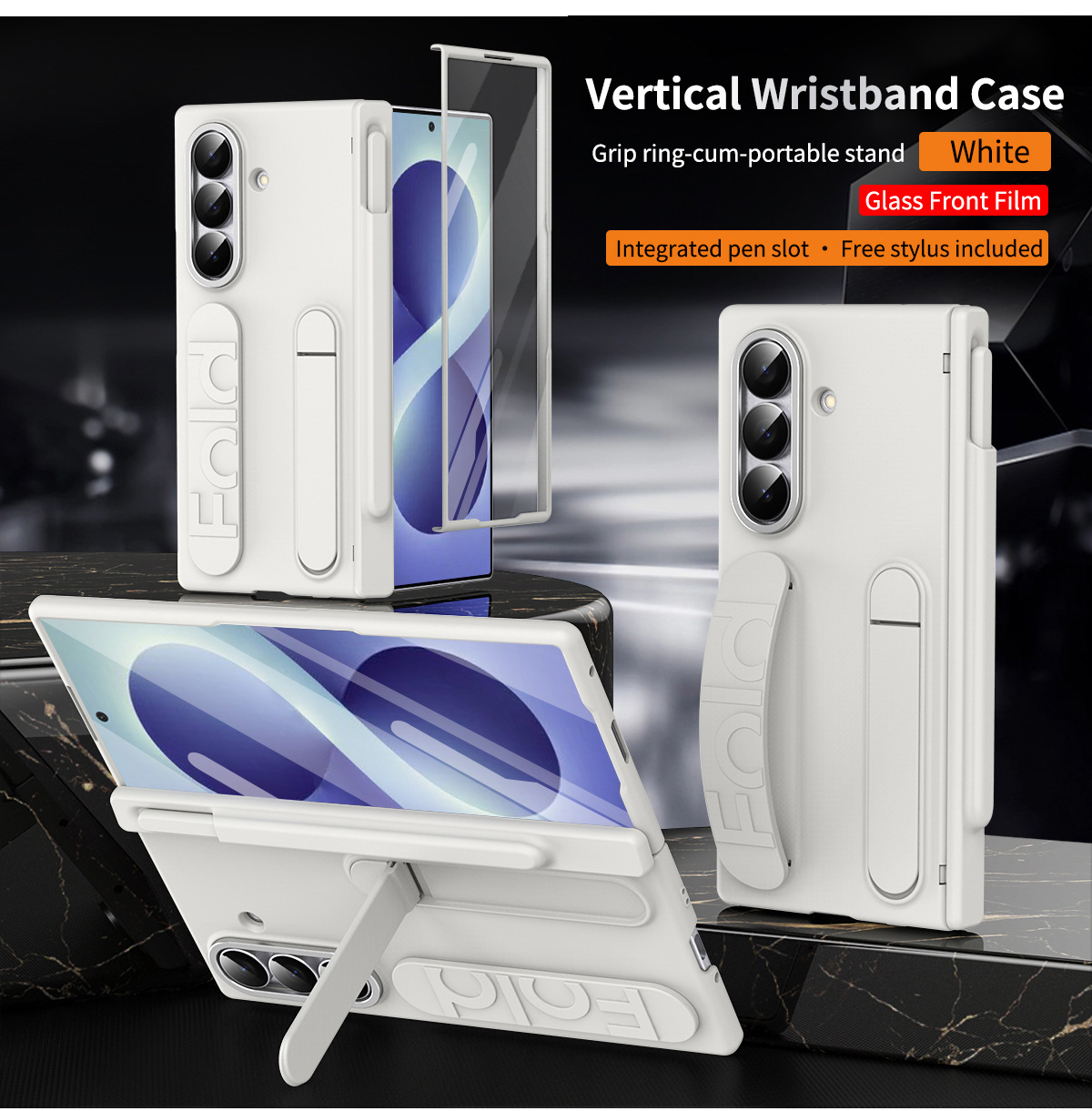 Compatible with Samsung Zfold 8 Ultra phone case, FOLD8 official wrist strap, pen slot hinge, full-coverage protective case - White pen slot version zfold8utrla