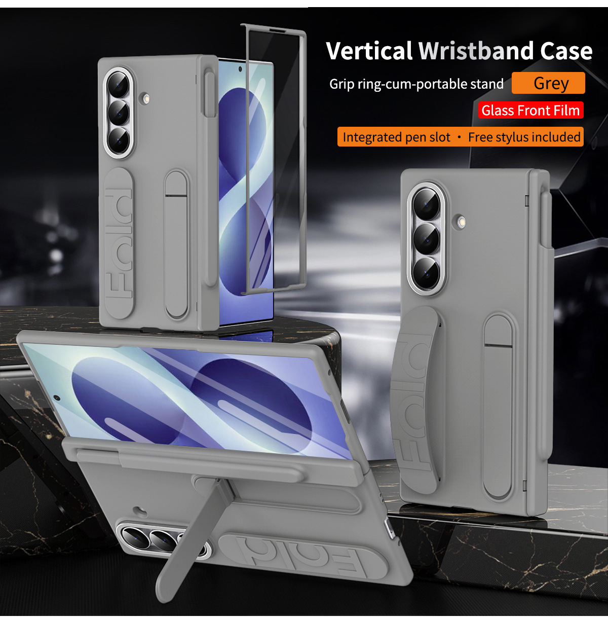 Compatible with Samsung Zfold 8 Ultra phone case, FOLD8 official wrist strap, pen slot hinge, full-coverage protective case - Gray pen slot version zfold8utrla